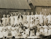 May Queen celebrations outside the “tin tabernacle” church on Grovehill Road, (1940s?)