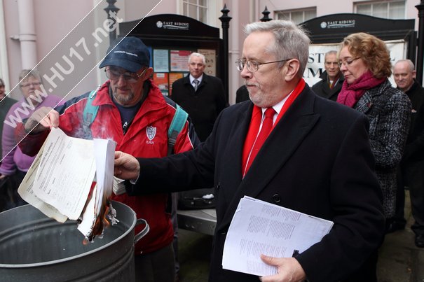 Protesters Burn Petition Outside County Hall