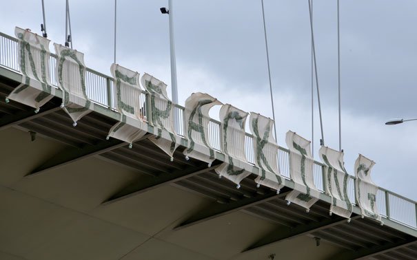 No Fracking Message Appears On Humber Bridge