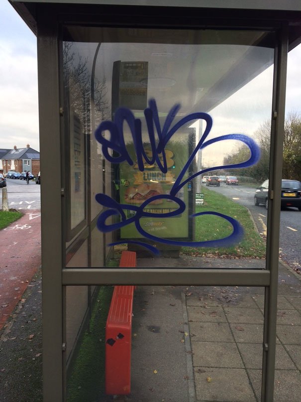 Police Appeal After  Graffiti Appears On Bus Shelters And Walls On Victoria Road