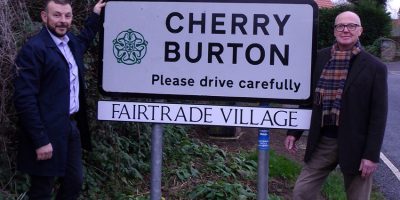 Campaigners in Cherry Burton Celebrate As Fairtrade Village Signs Go Up