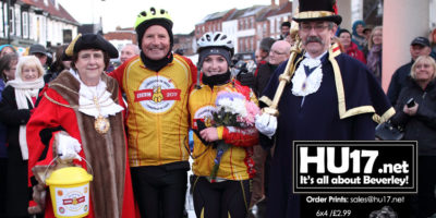 Mayor Greets Peter Levy & Abbie Dewhurst After Grueling Charity Bike Ride