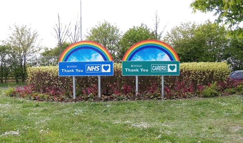 New Rainbow Roundabout Signs Installed To Thank The NHS And Carers