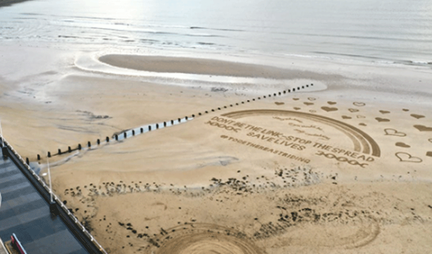 Bridlington Beach Artwork Demonstrates East Riding 3 Steps To Safety Campaign